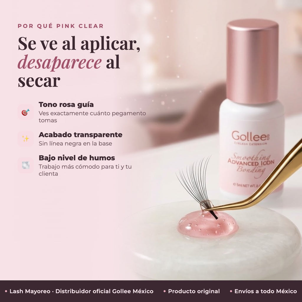 Adhesivo Extensiones De Pestañas Pink Clear Bonding Gollee Color Rosa transparente — detalle | Lash Mayoreo