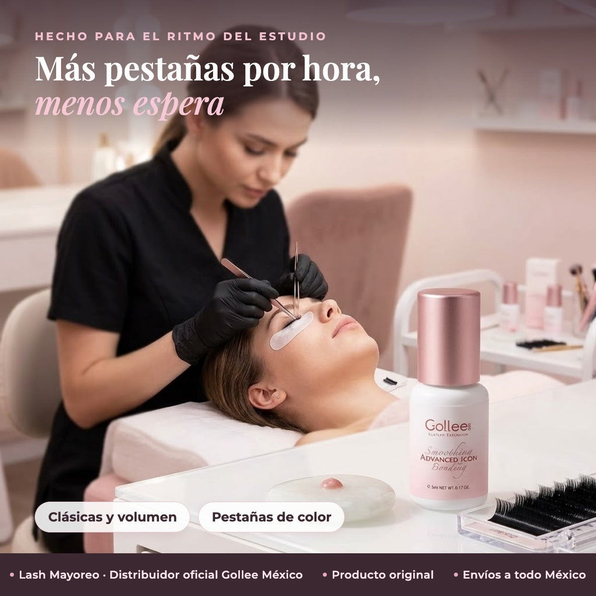 Adhesivo Extensiones De Pestañas Pink Clear Bonding Gollee Color Rosa transparente — estudio | Lash Mayoreo