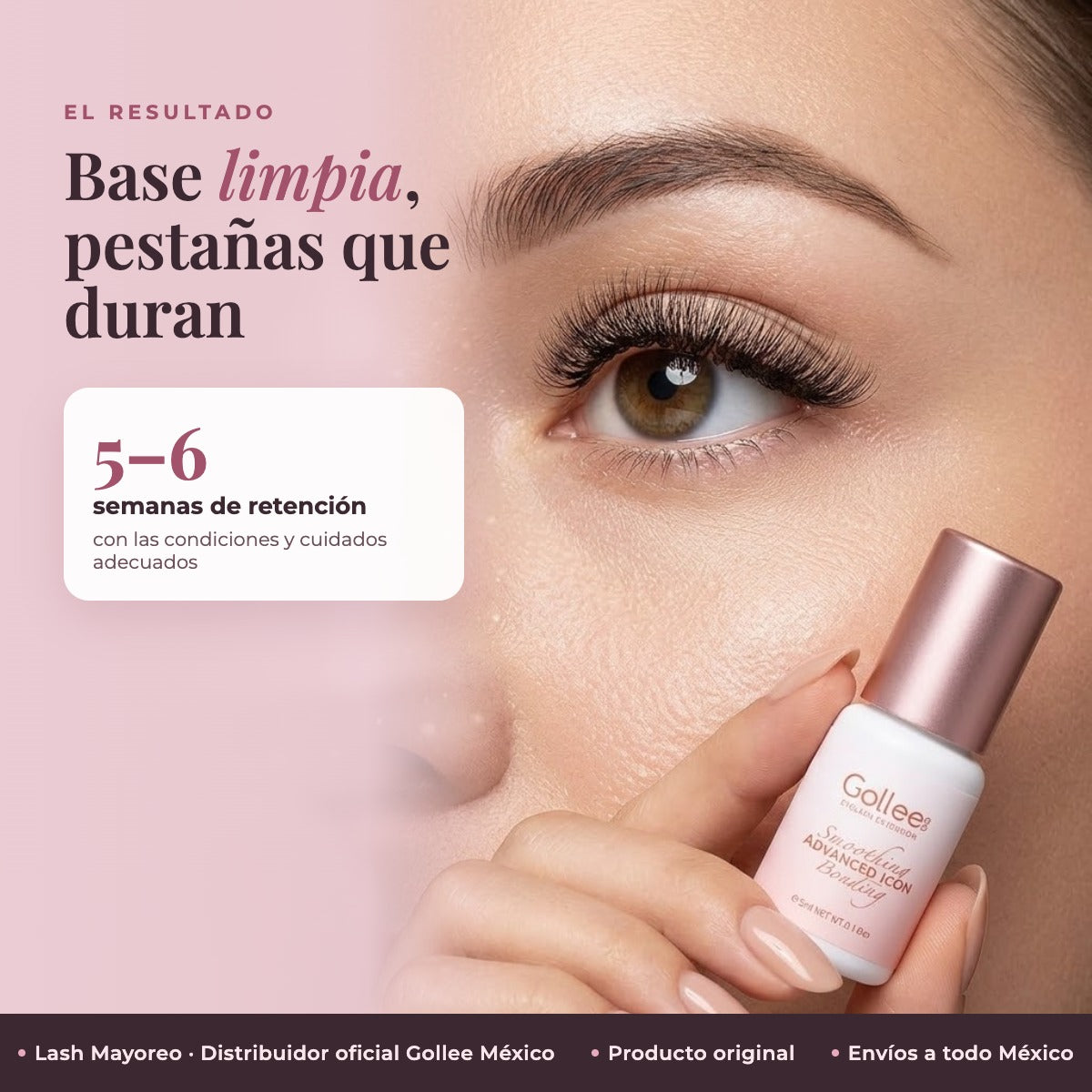 Adhesivo Extensiones De Pestañas Pink Clear Bonding Gollee Color Rosa transparente — resultado | Lash Mayoreo