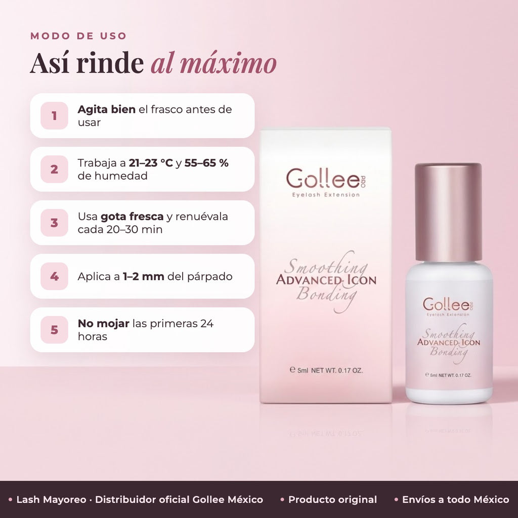 Adhesivo Extensiones De Pestañas Pink Clear Bonding Gollee Color Rosa transparente — modo de uso | Lash Mayoreo