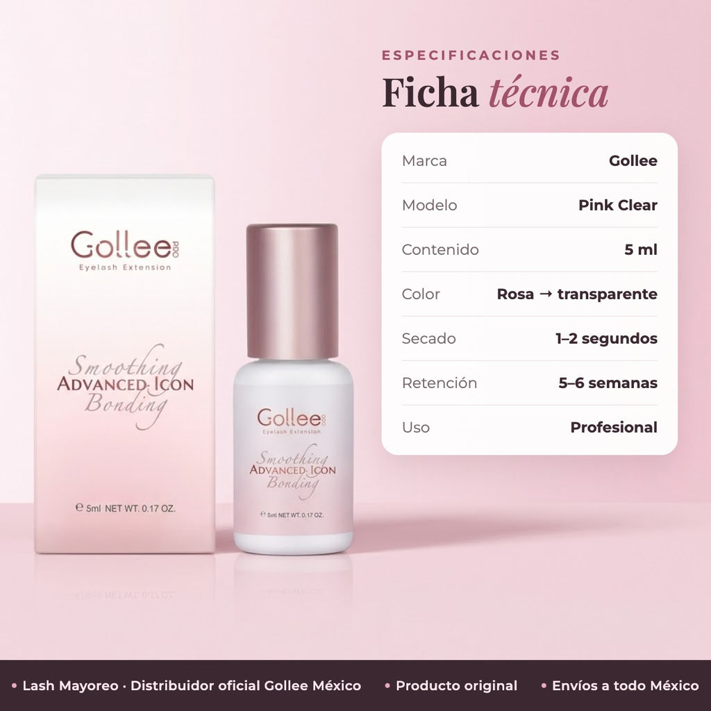 Adhesivo Extensiones De Pestañas Pink Clear Bonding Gollee Color Rosa transparente — ficha | Lash Mayoreo