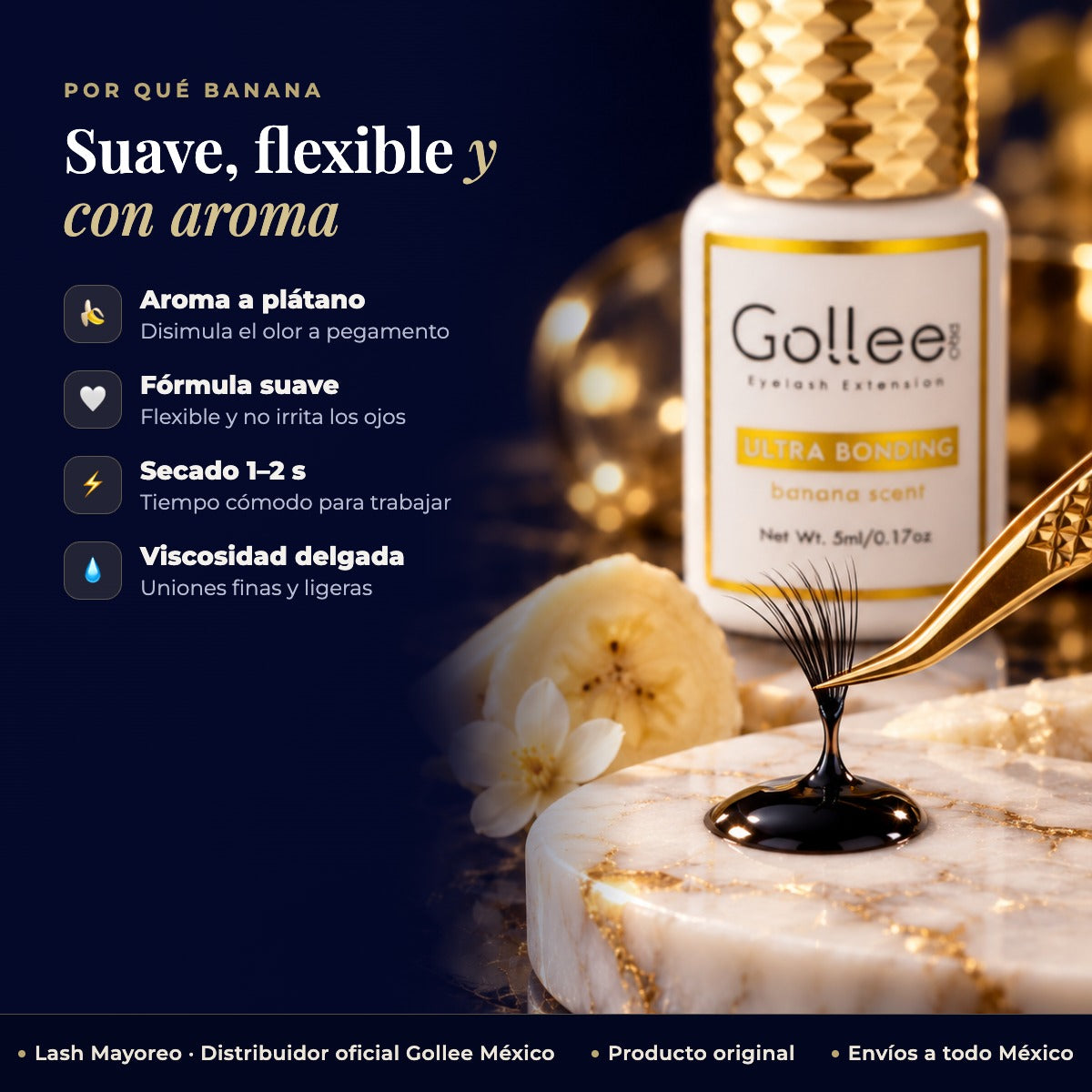 Adhesivo Gollee Banana Ultra Bonding Color Negro — beneficios | Lash Mayoreo