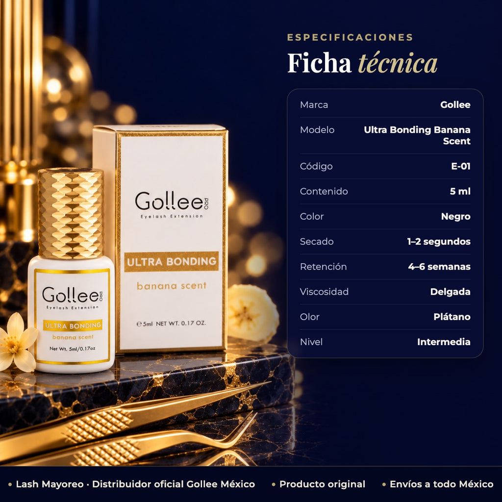 Adhesivo Gollee Banana Ultra Bonding Color Negro — ficha | Lash Mayoreo