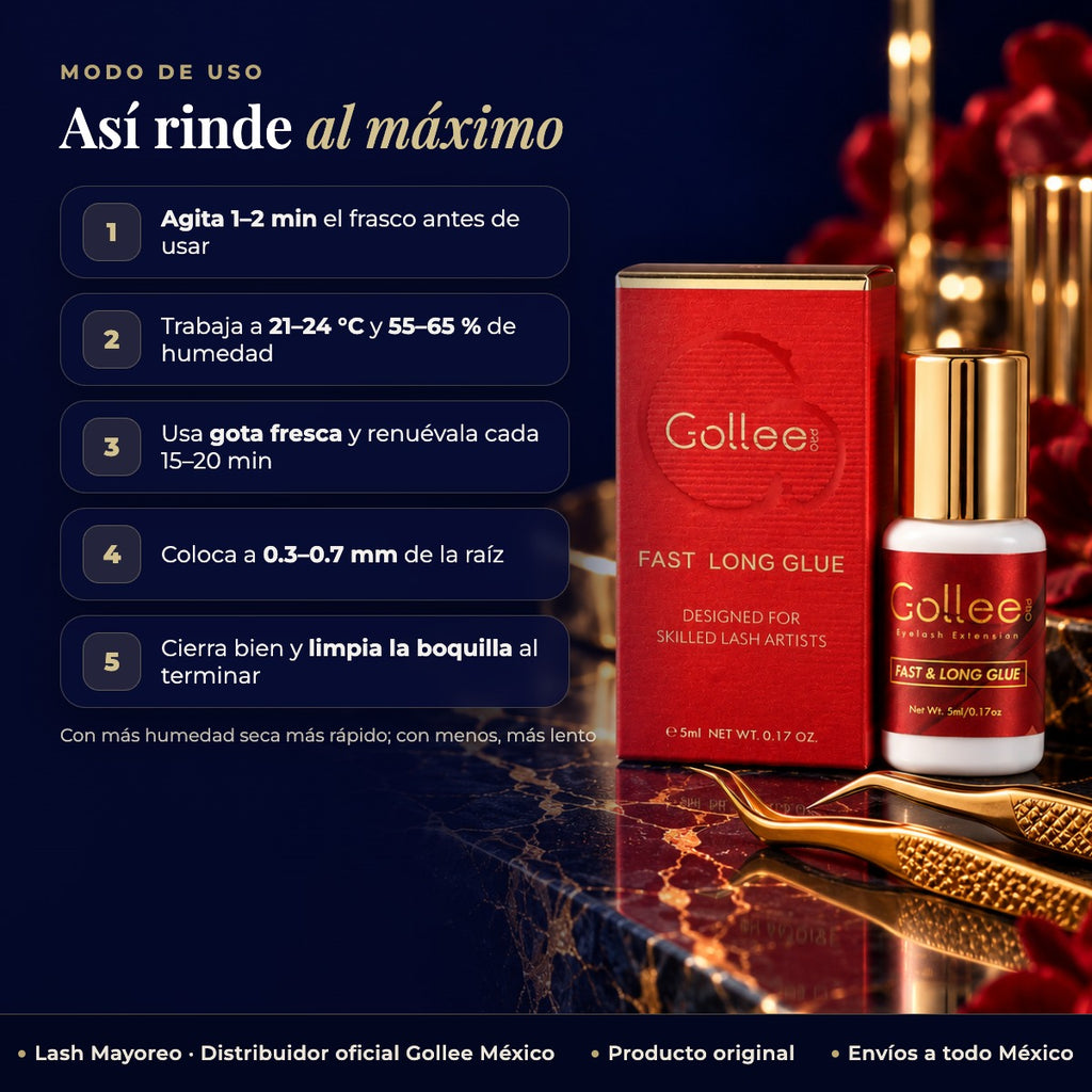 Adhesivo Gollee Libre De Latex Para Extensiones De Pestañas Color Negro — modo de uso | Lash Mayoreo