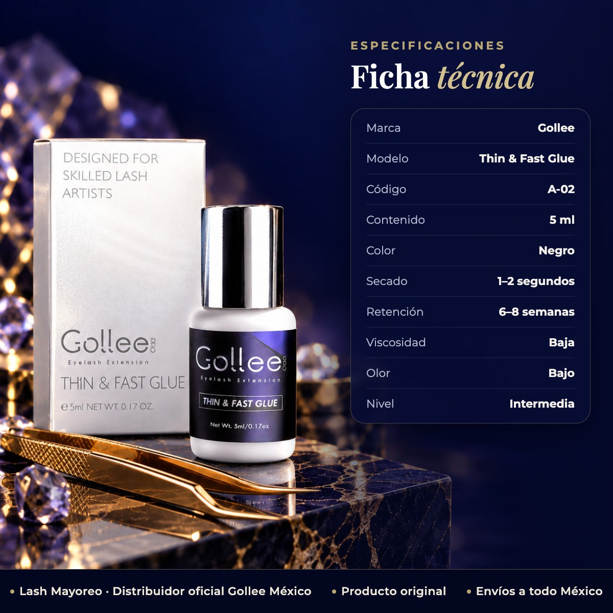 Pegamento Gollee Adhesivo Para Extensiones De Pestañas Azul — ficha | Lash Mayoreo