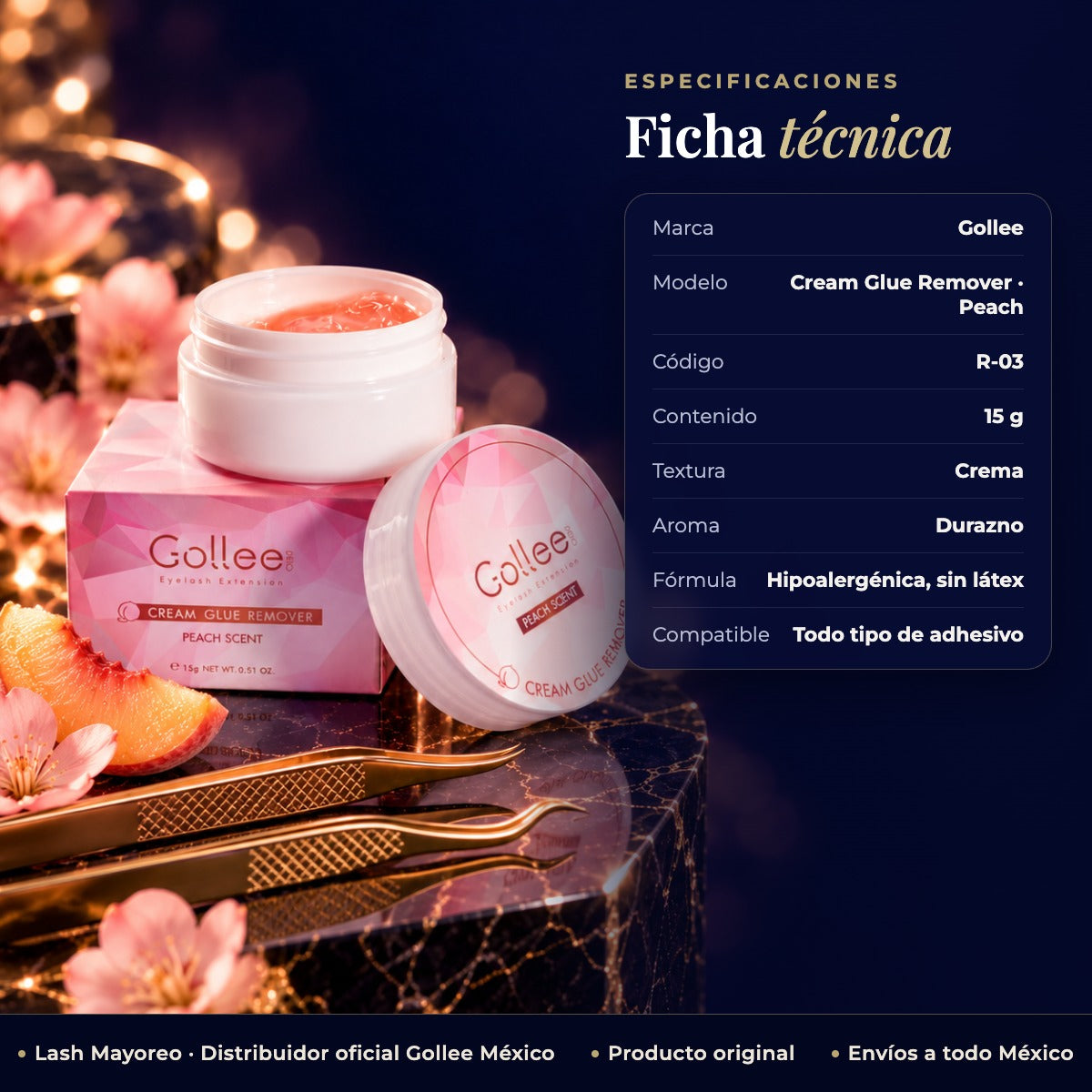 Removedor De Extensiones De Pestañas Gollee En Crema — ficha | Lash Mayoreo