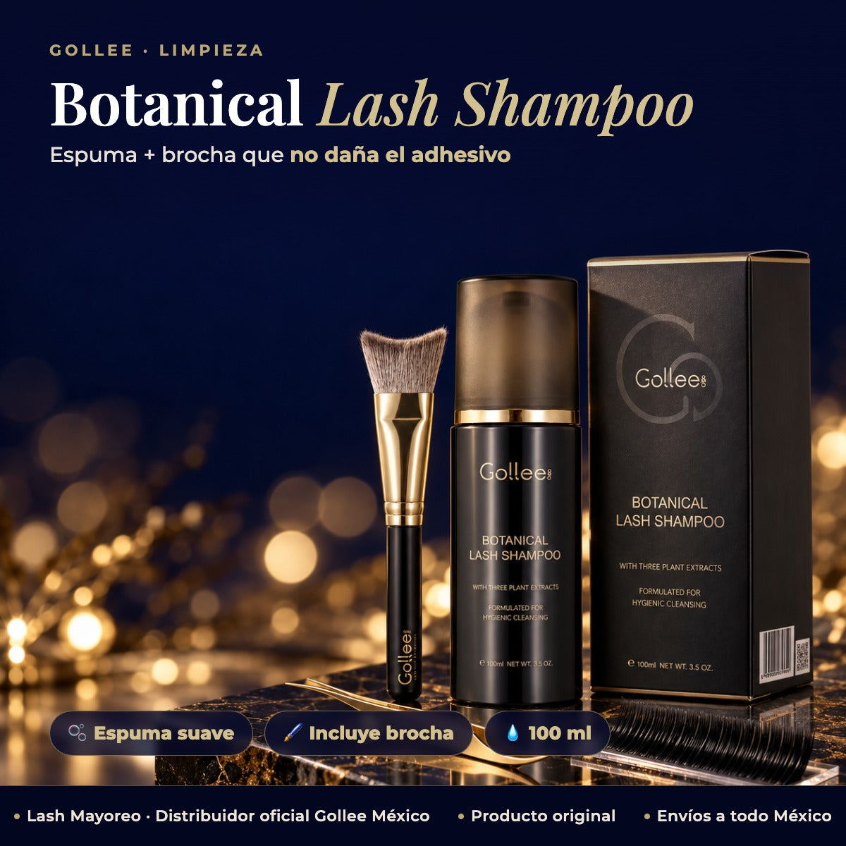Lash Espuma Shampoo Limpiadora Extensiones Pestañas Gollee — hero | Lash Mayoreo