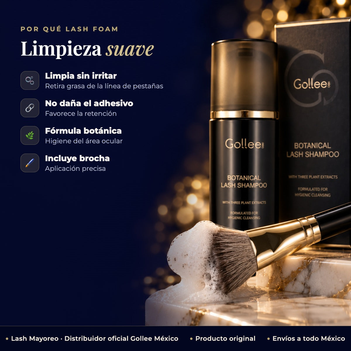 Lash Espuma Shampoo Limpiadora Extensiones Pestañas Gollee — beneficios | Lash Mayoreo