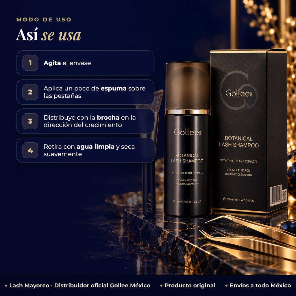 Lash Espuma Shampoo Limpiadora Extensiones Pestañas Gollee — modo de uso | Lash Mayoreo