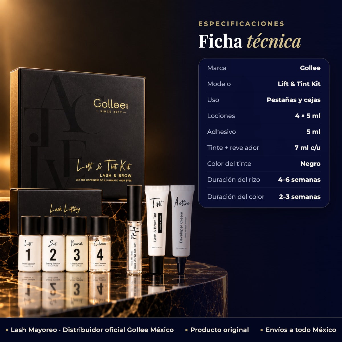 Kit de Tinte y Lifting para Pestañas y Cejas GOLLEE — ficha | Lash Mayoreo