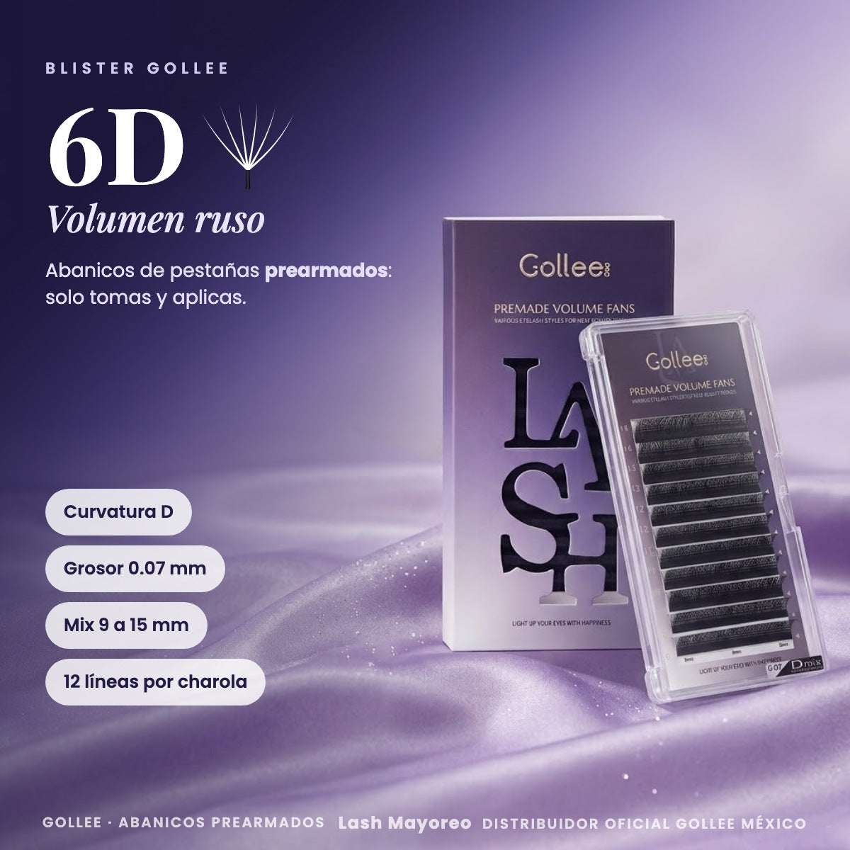 Blister Gollee Pestañas 6D Mix Prearmadas Color Negro — principal | Lash Mayoreo