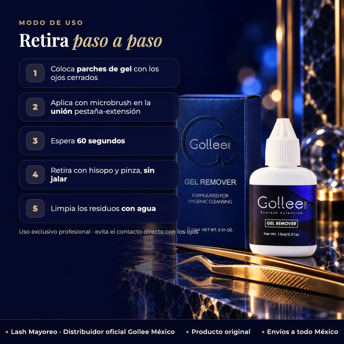 Gel Removedor de Pestañas Gollee — modo de uso | Lash Mayoreo