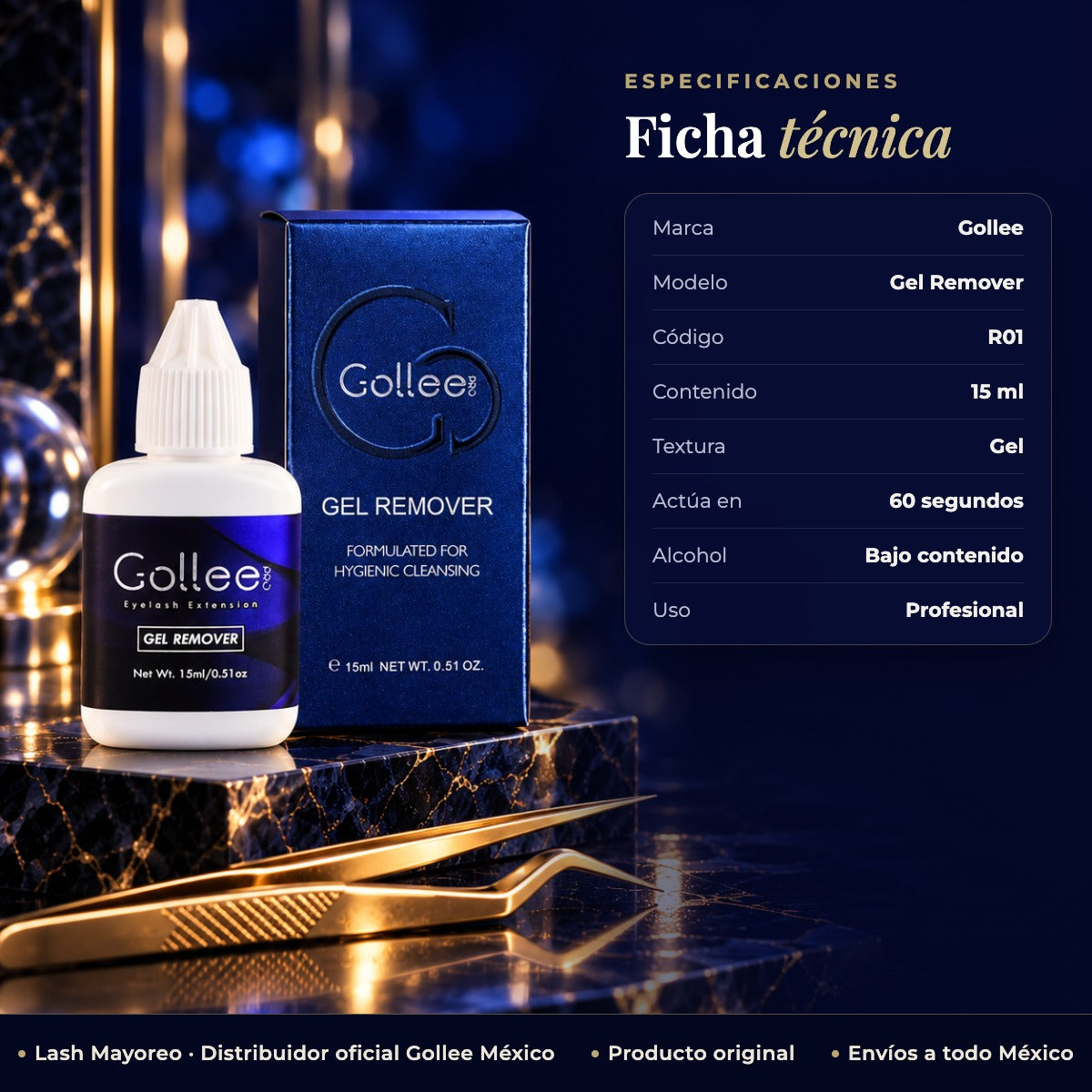 Gel Removedor de Pestañas Gollee — ficha | Lash Mayoreo