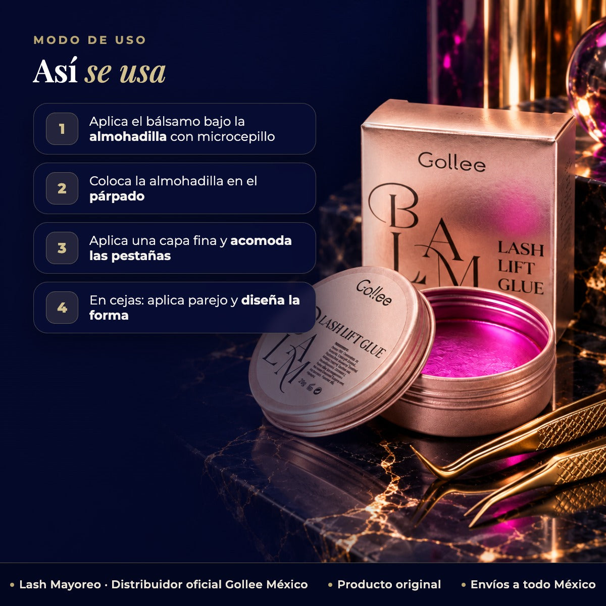 Bálsamo Glue para lifting de pestañas Gollee — modo de uso | Lash Mayoreo