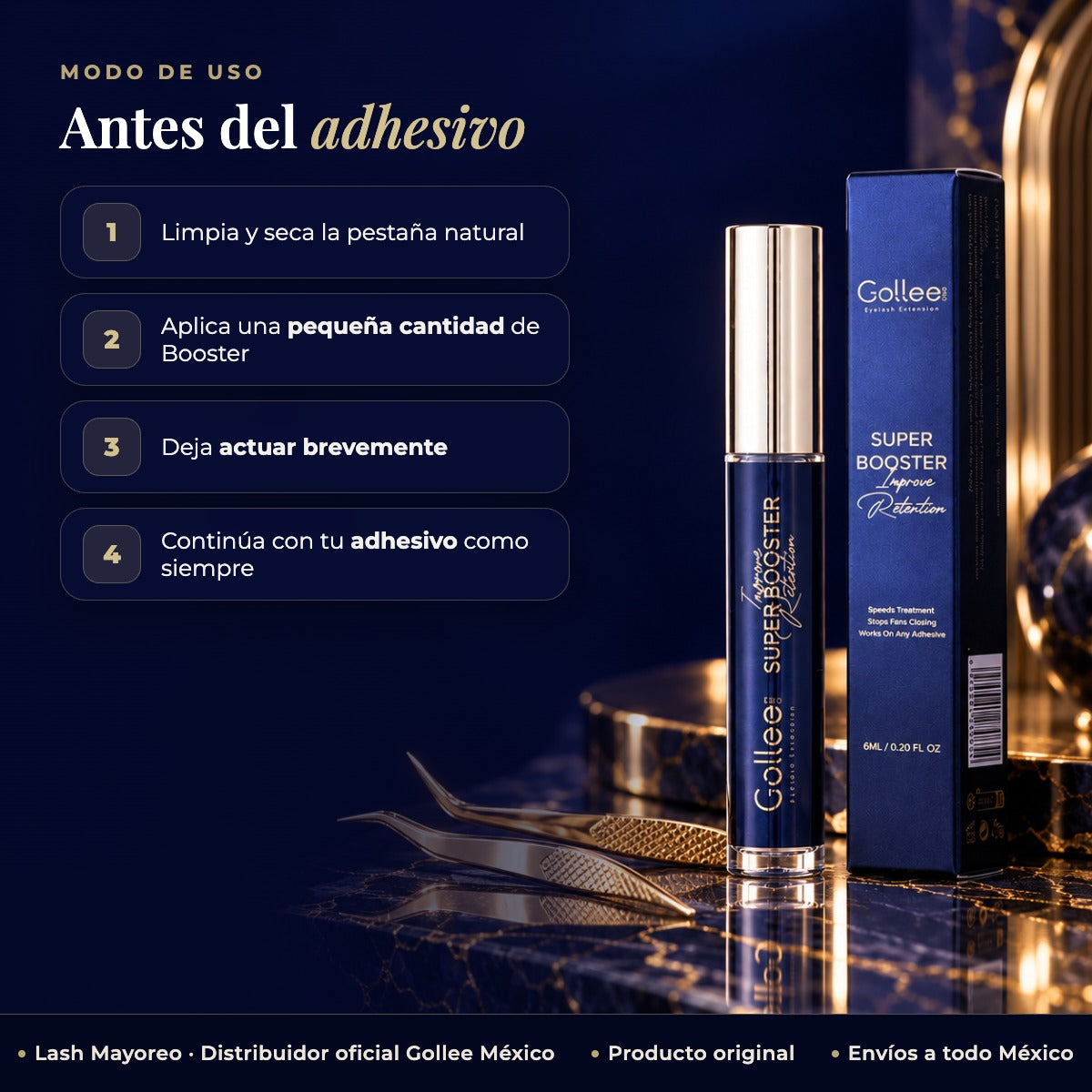 Acelerador De Adhesivo De Extensiones Super Booster Gollee C Negro — modo de uso | Lash Mayoreo