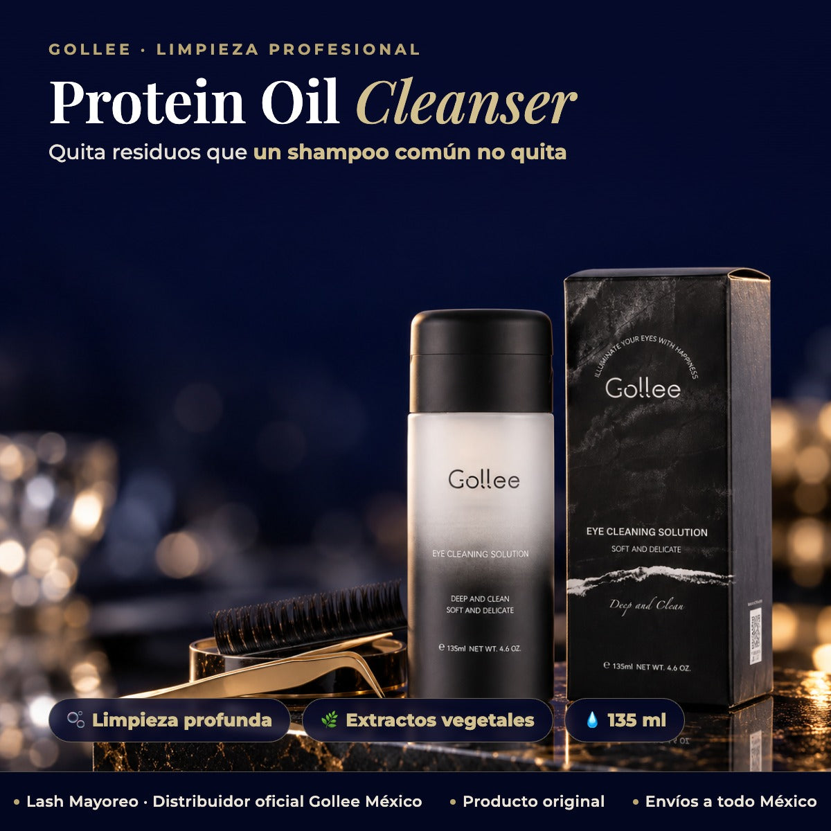 Limpiador Aceite Proteina Extensiones Pestanas Gollee 135ml — hero | Lash Mayoreo