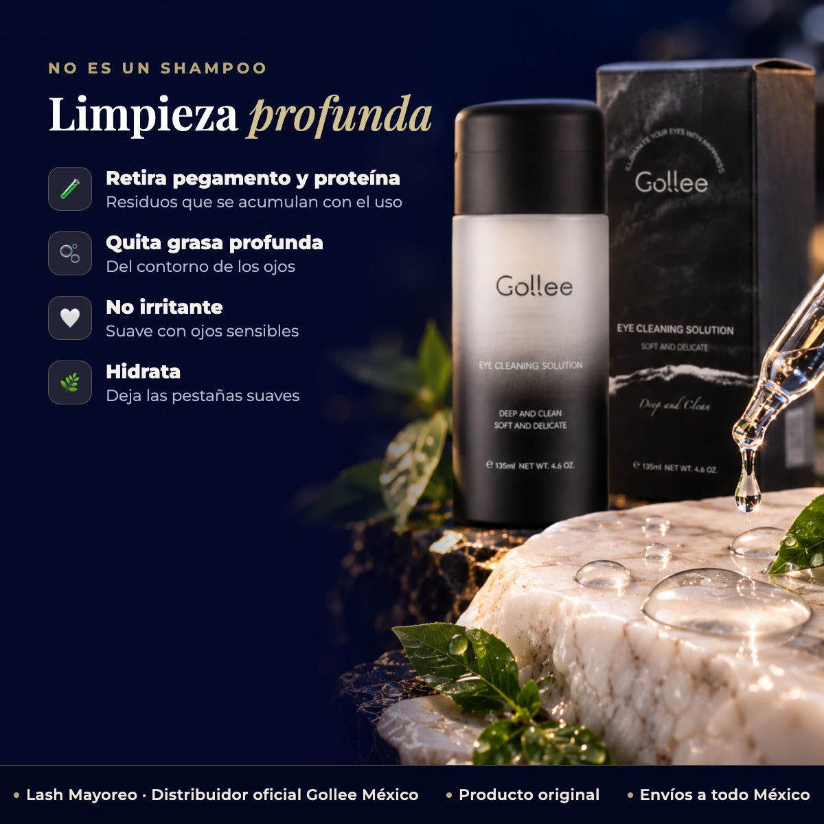 Limpiador Aceite Proteina Extensiones Pestanas Gollee 135ml — beneficios | Lash Mayoreo
