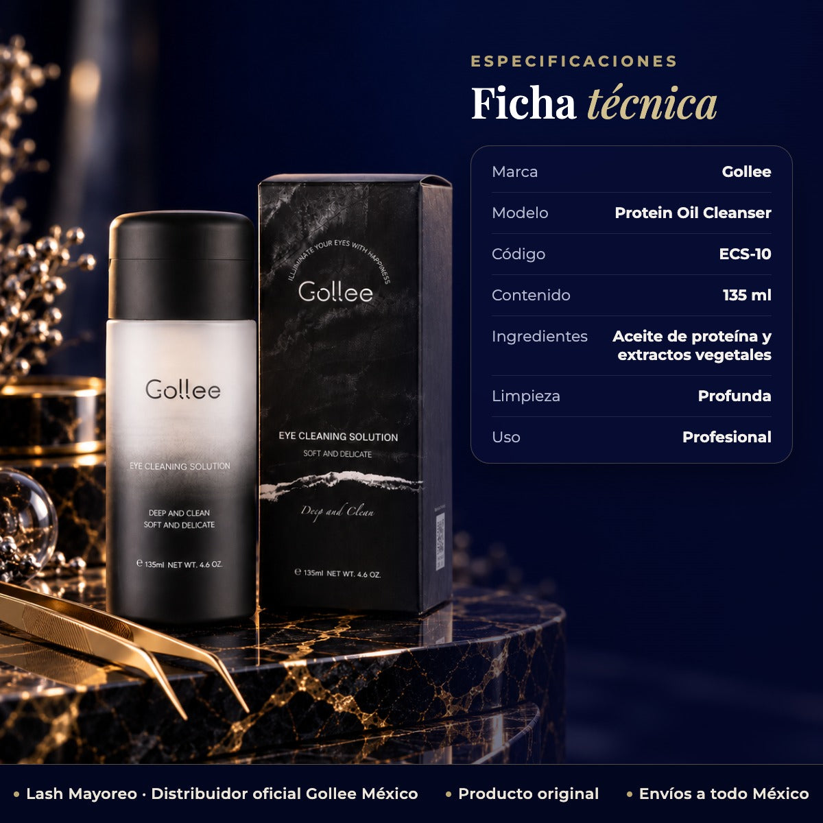 Limpiador Aceite Proteina Extensiones Pestanas Gollee 135ml — ficha | Lash Mayoreo