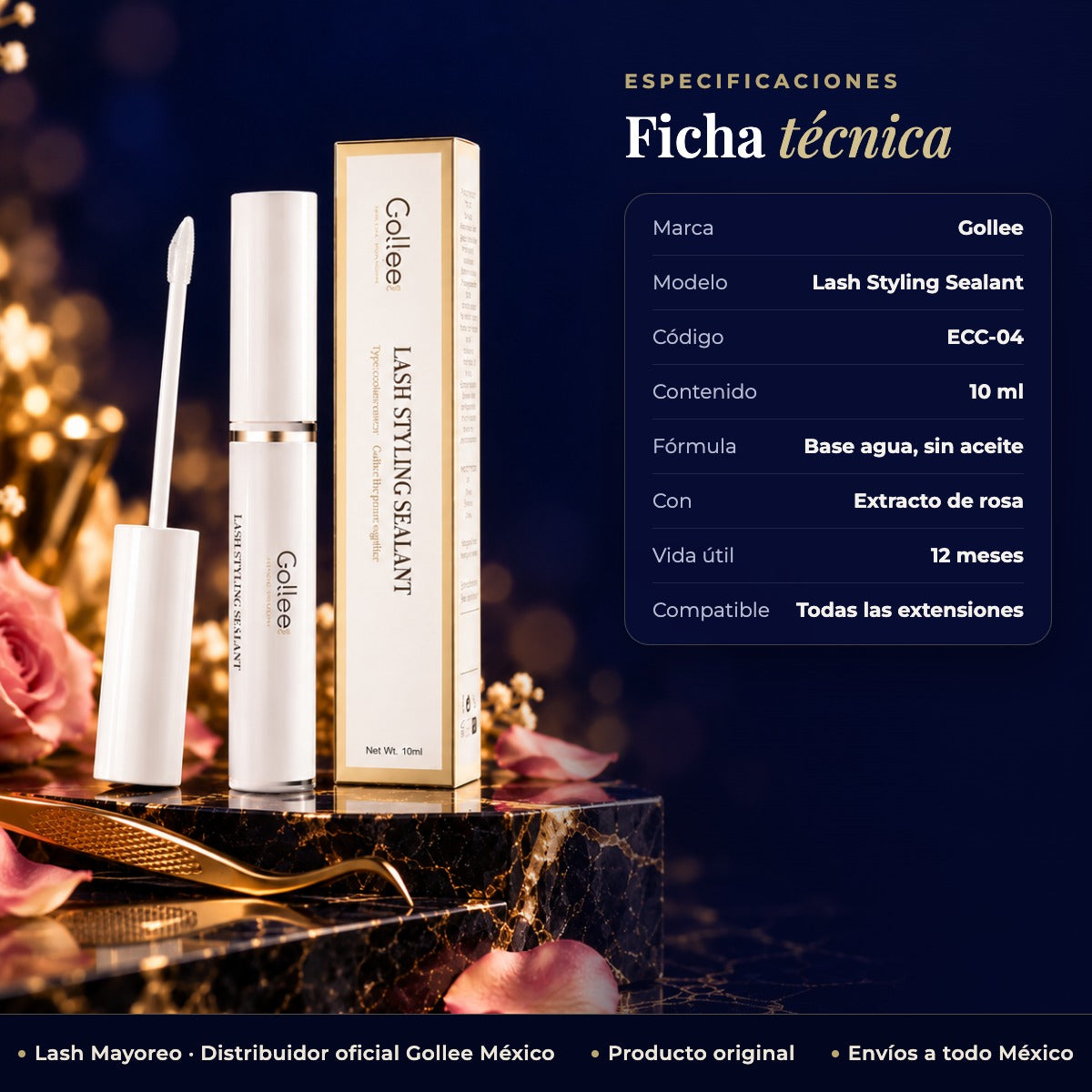 Sellador Extensiones Pestañas Retención Larga Duración 10ml — ficha | Lash Mayoreo