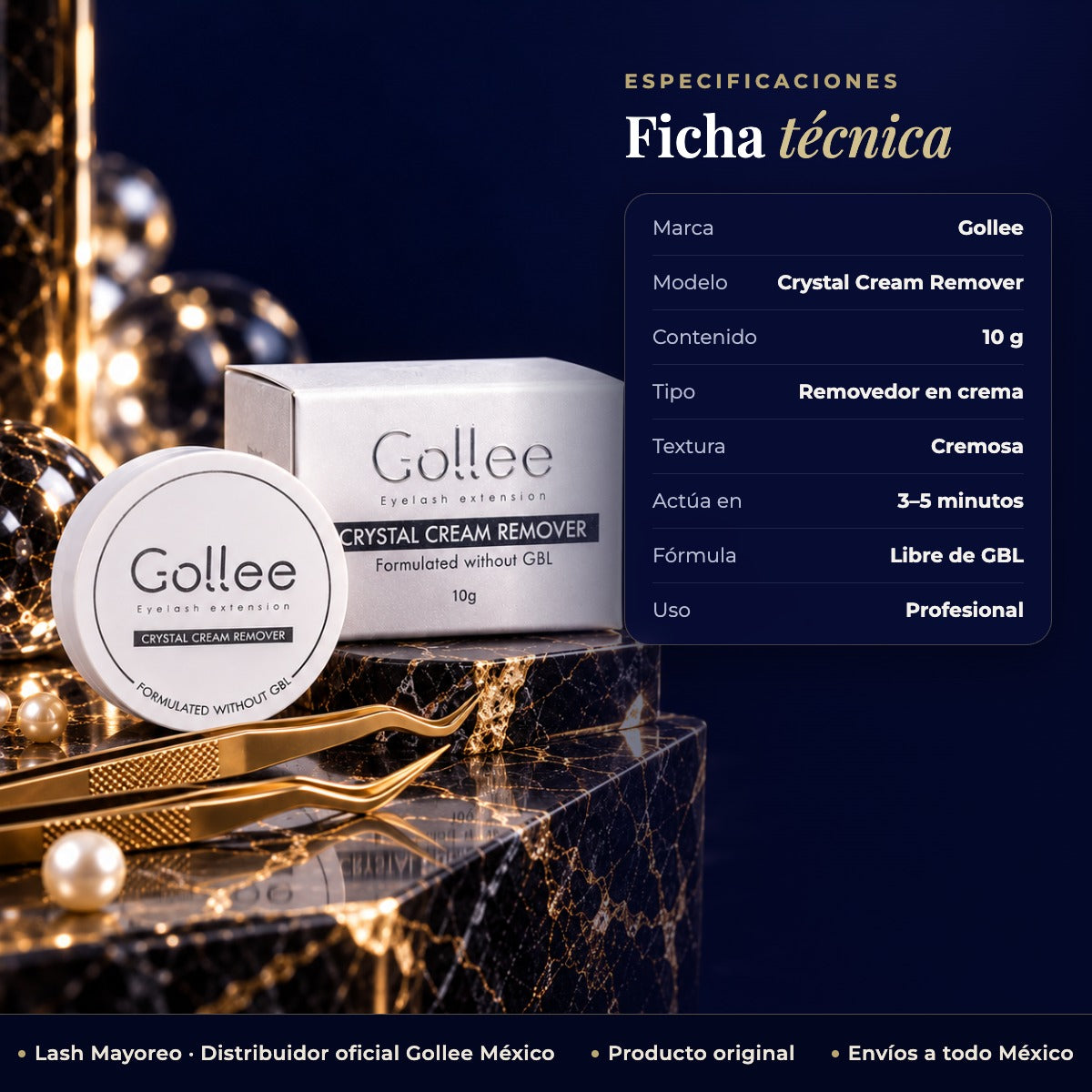 Removedor en Crema para Extensiones de Pestañas Gollee Crystal 10 g — ficha | Lash Mayoreo