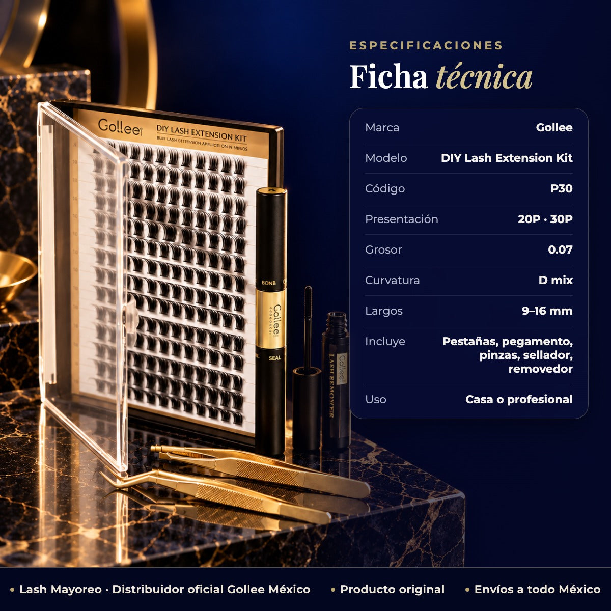 Pestañas Diy Golle Lash Extension Kit — ficha | Lash Mayoreo