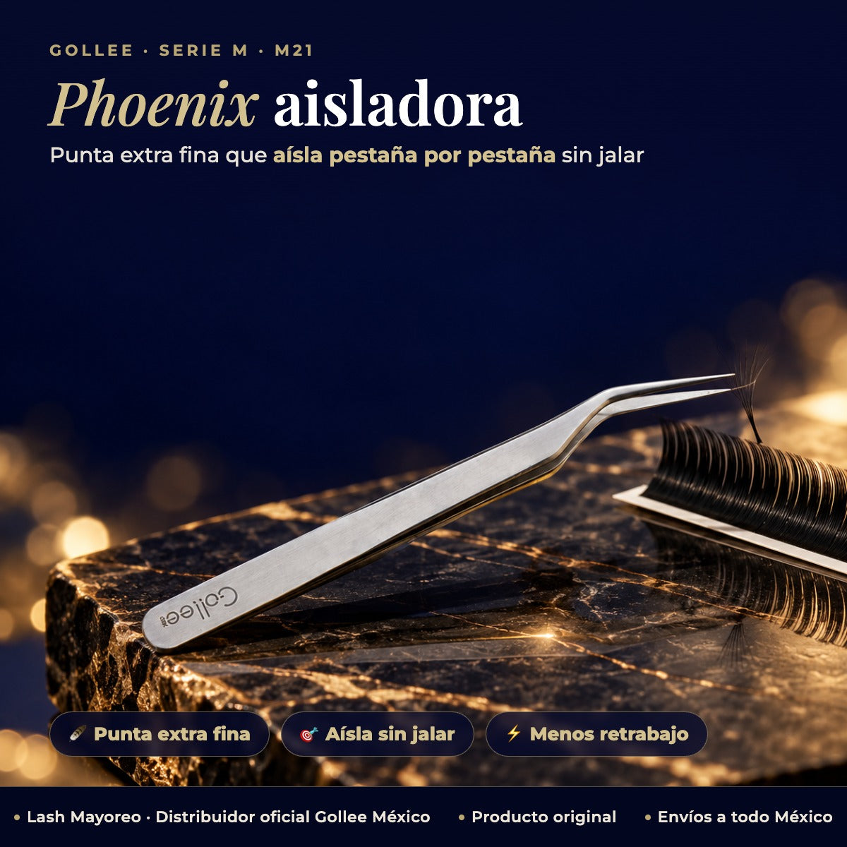 Pinza Aisladora para Extensiones de Pestañas Gollee M21 Phoenix — hero | Lash Mayoreo