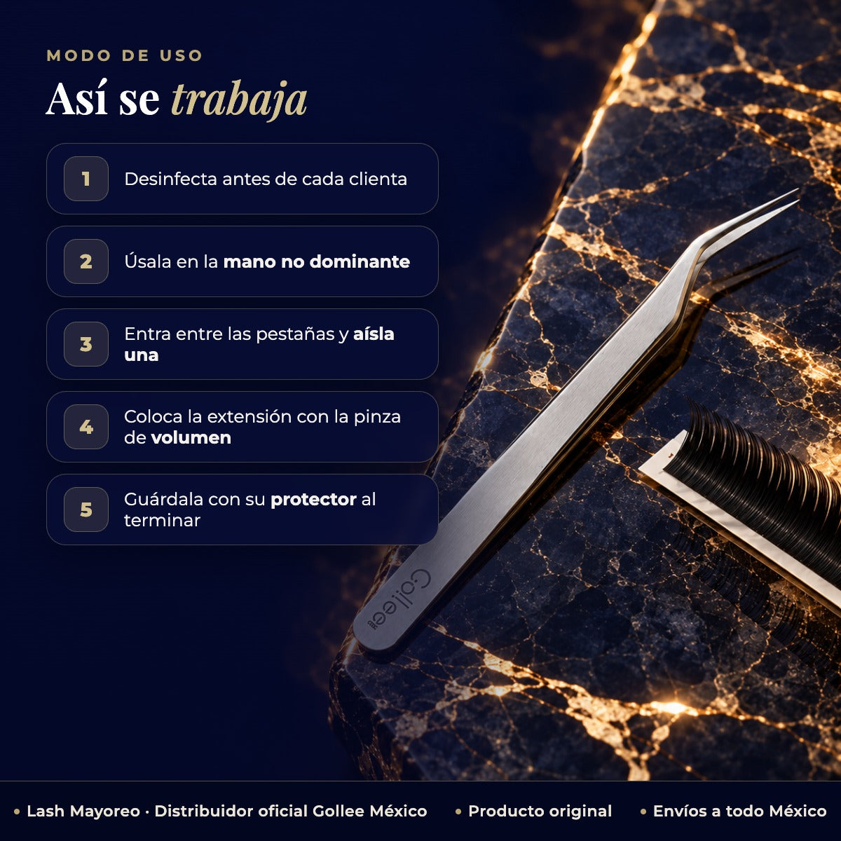 Pinza Aisladora para Extensiones de Pestañas Gollee M21 Phoenix — modo de uso | Lash Mayoreo