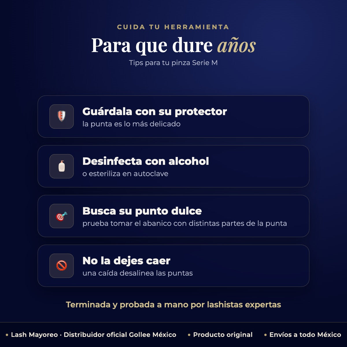 Pinza Aisladora para Extensiones de Pestañas Gollee M21 Phoenix — cuidados | Lash Mayoreo