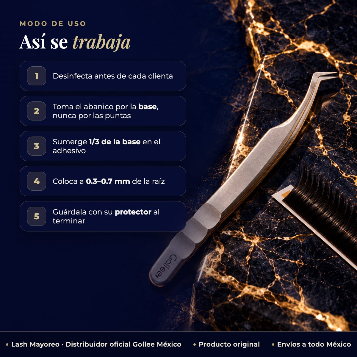 Pinza de Volumen para Extensiones de Pestañas Gollee M41 Fairy Finger 45° — modo de uso | Lash Mayoreo