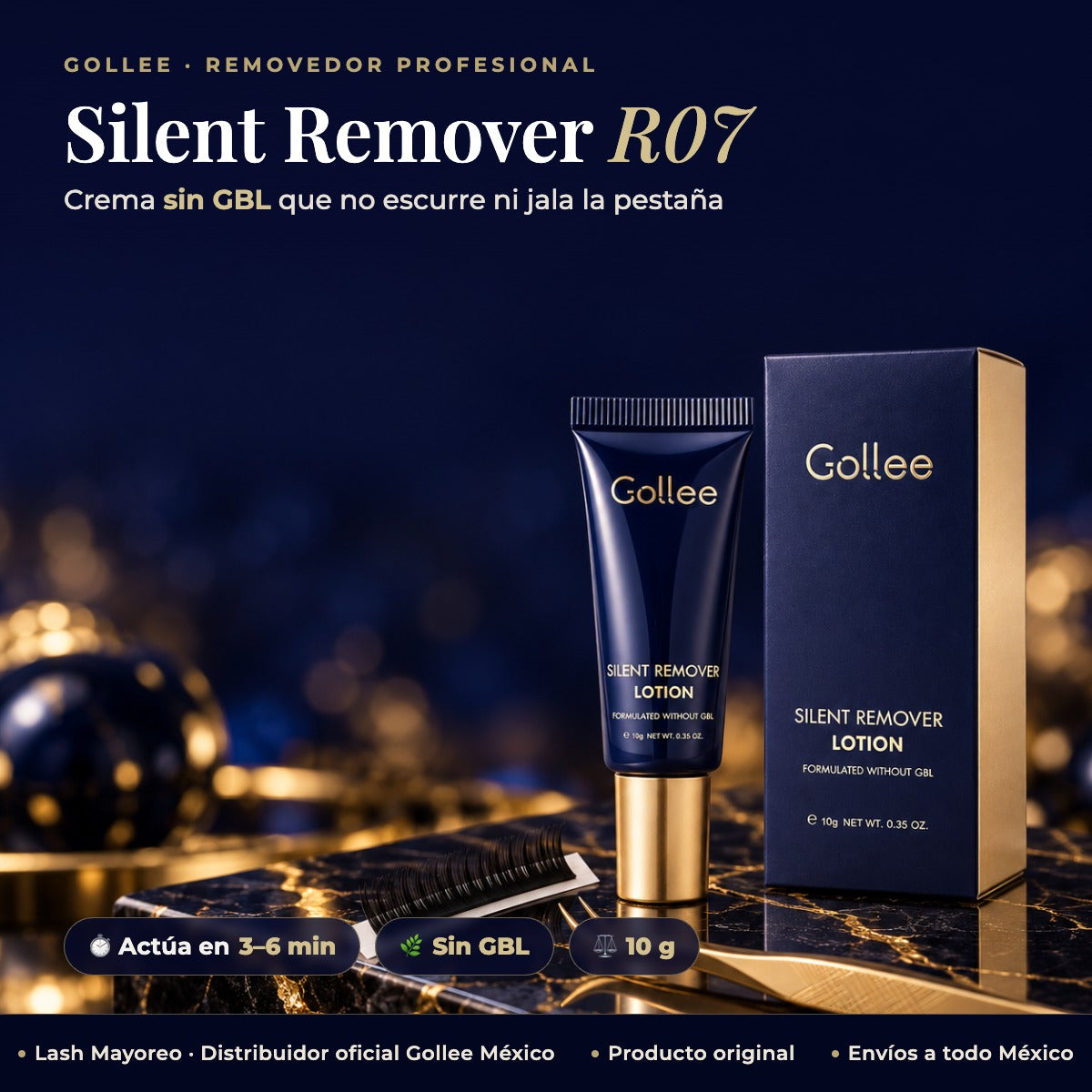 Removedor en Crema para Extensiones de Pestañas Gollee R07 sin GBL 10 g — hero | Lash Mayoreo