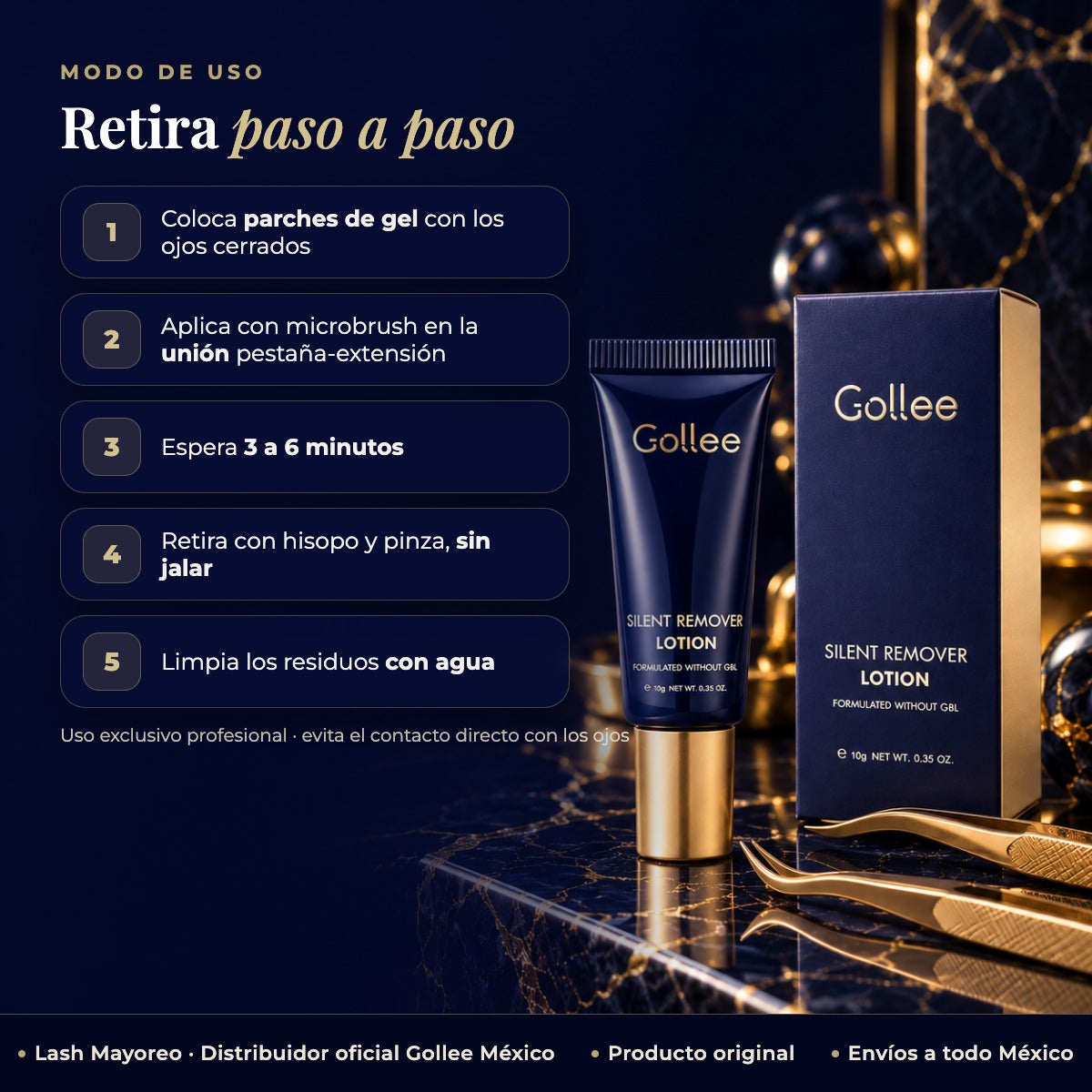 Removedor en Crema para Extensiones de Pestañas Gollee R07 sin GBL 10 g — modo de uso | Lash Mayoreo