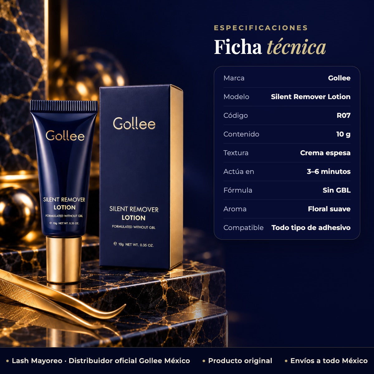 Removedor en Crema para Extensiones de Pestañas Gollee R07 sin GBL 10 g — ficha | Lash Mayoreo