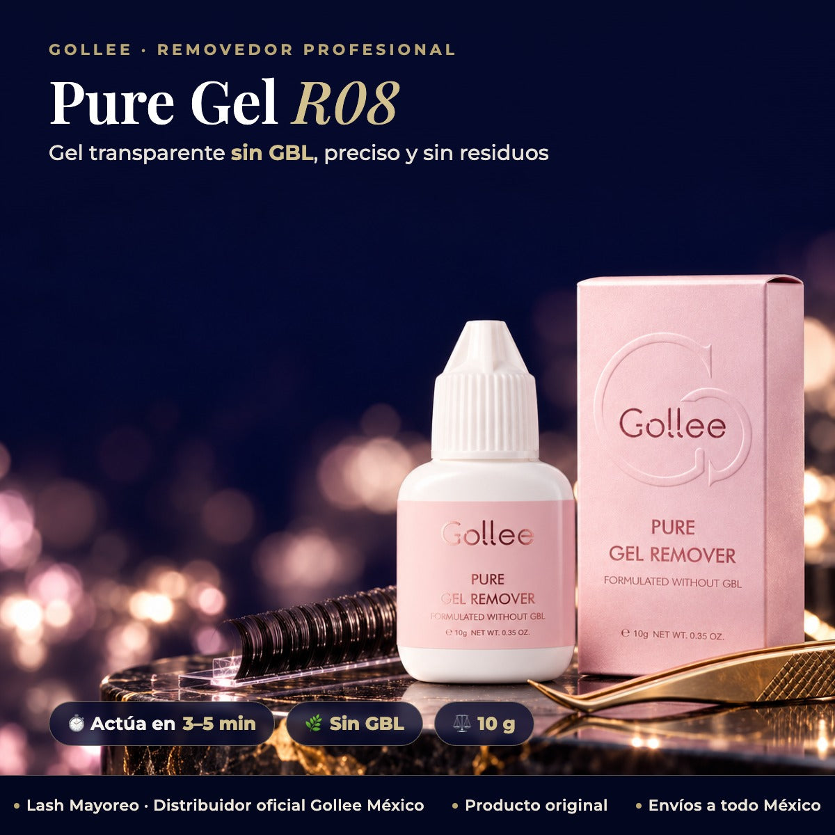 Removedor en Gel para Extensiones de Pestañas Gollee R08 sin GBL 10 g — hero | Lash Mayoreo