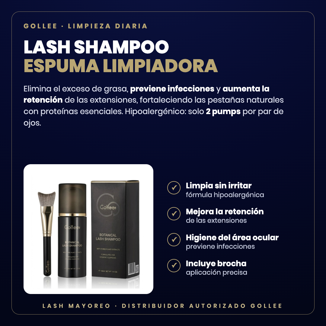 Lash Shampoo espuma limpiadora Gollee — descripción y beneficios | Lash Mayoreo