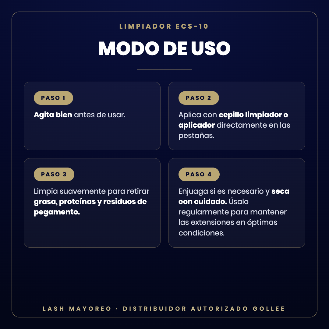 Limpiador profesional ECS-10 135 ml Gollee — modo de uso | Lash Mayoreo