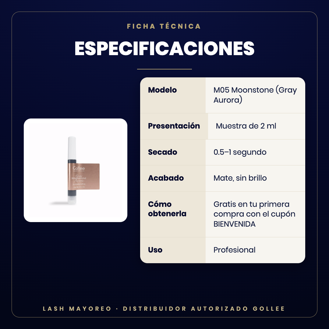 Muestra Adhesivo Moonstone 2 ml Gollee — especificaciones | Lash Mayoreo