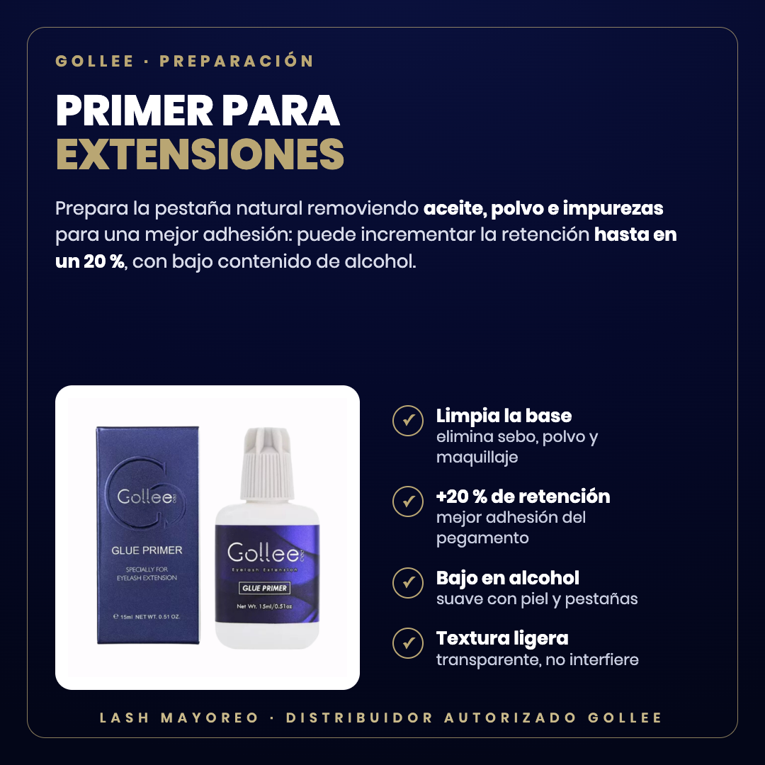 Primer para extensiones Gollee — descripción y beneficios | Lash Mayoreo
