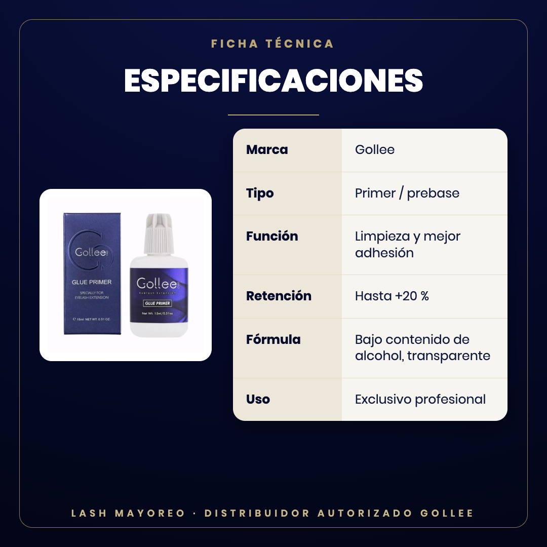 Primer para extensiones Gollee — especificaciones | Lash Mayoreo