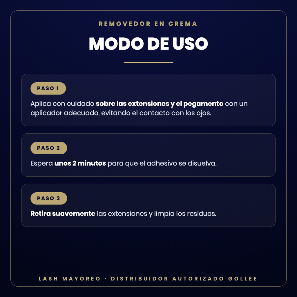 Removedor en crema durazno Gollee — modo de uso | Lash Mayoreo