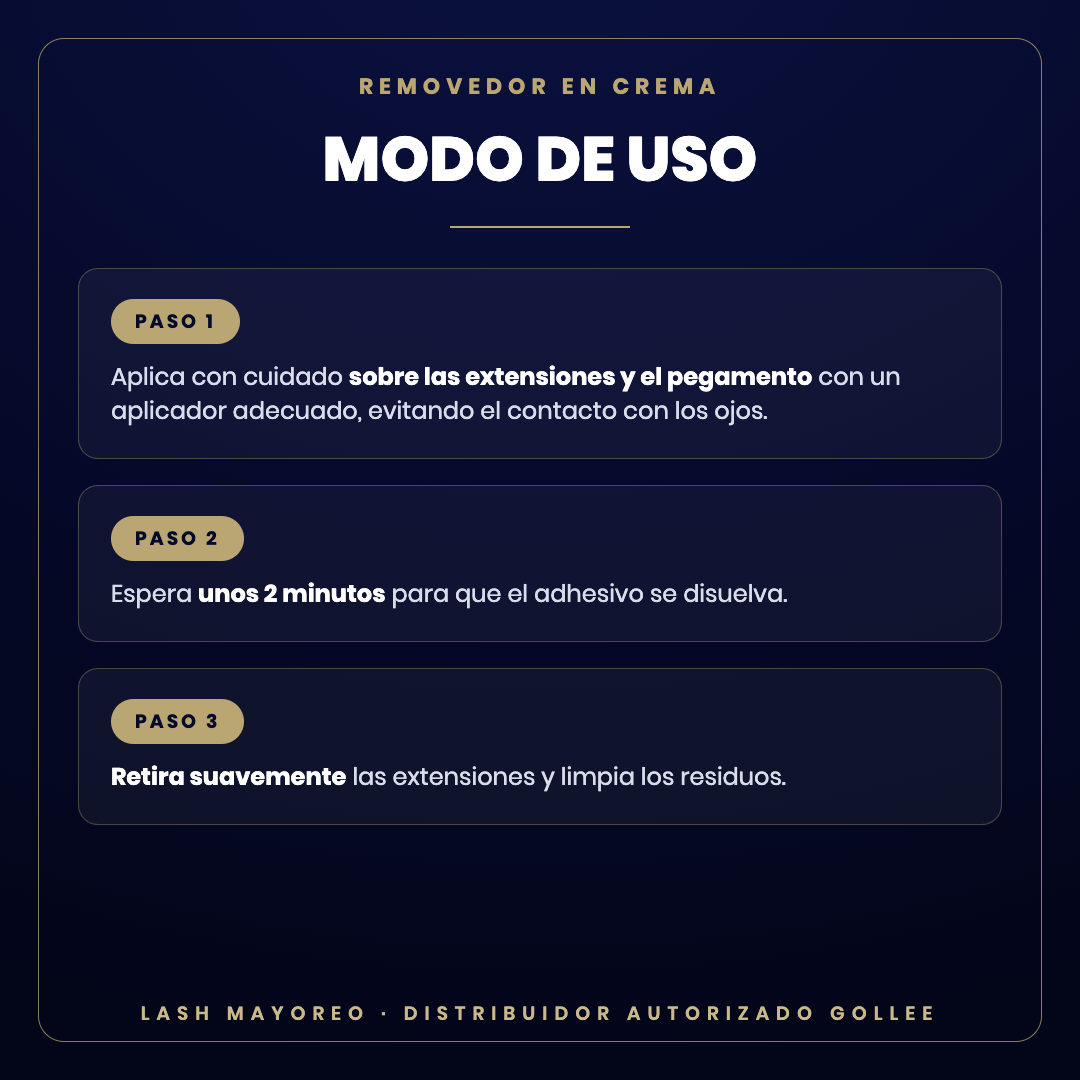 Removedor en crema durazno Gollee — modo de uso | Lash Mayoreo
