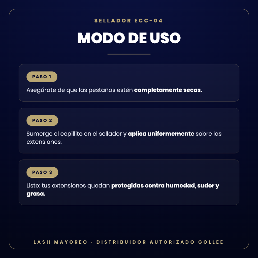 Sellador protector ECC-04 10 ml Gollee — modo de uso | Lash Mayoreo