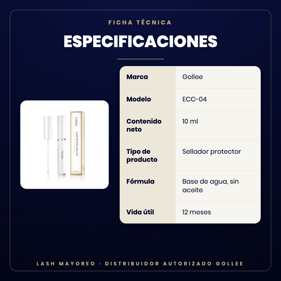 Sellador protector ECC-04 10 ml Gollee — especificaciones | Lash Mayoreo