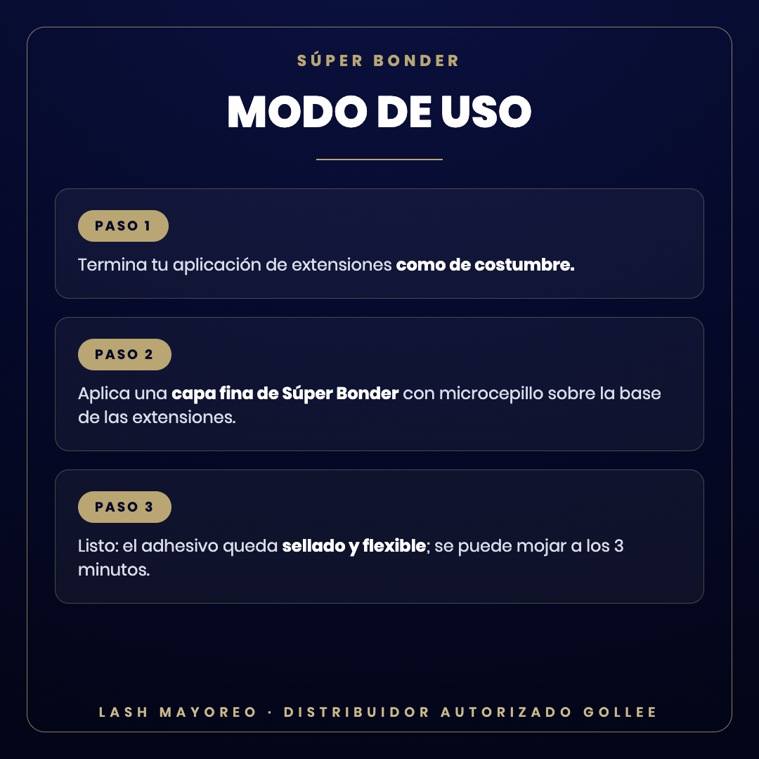 Súper Bonder sellador Gollee — modo de uso | Lash Mayoreo