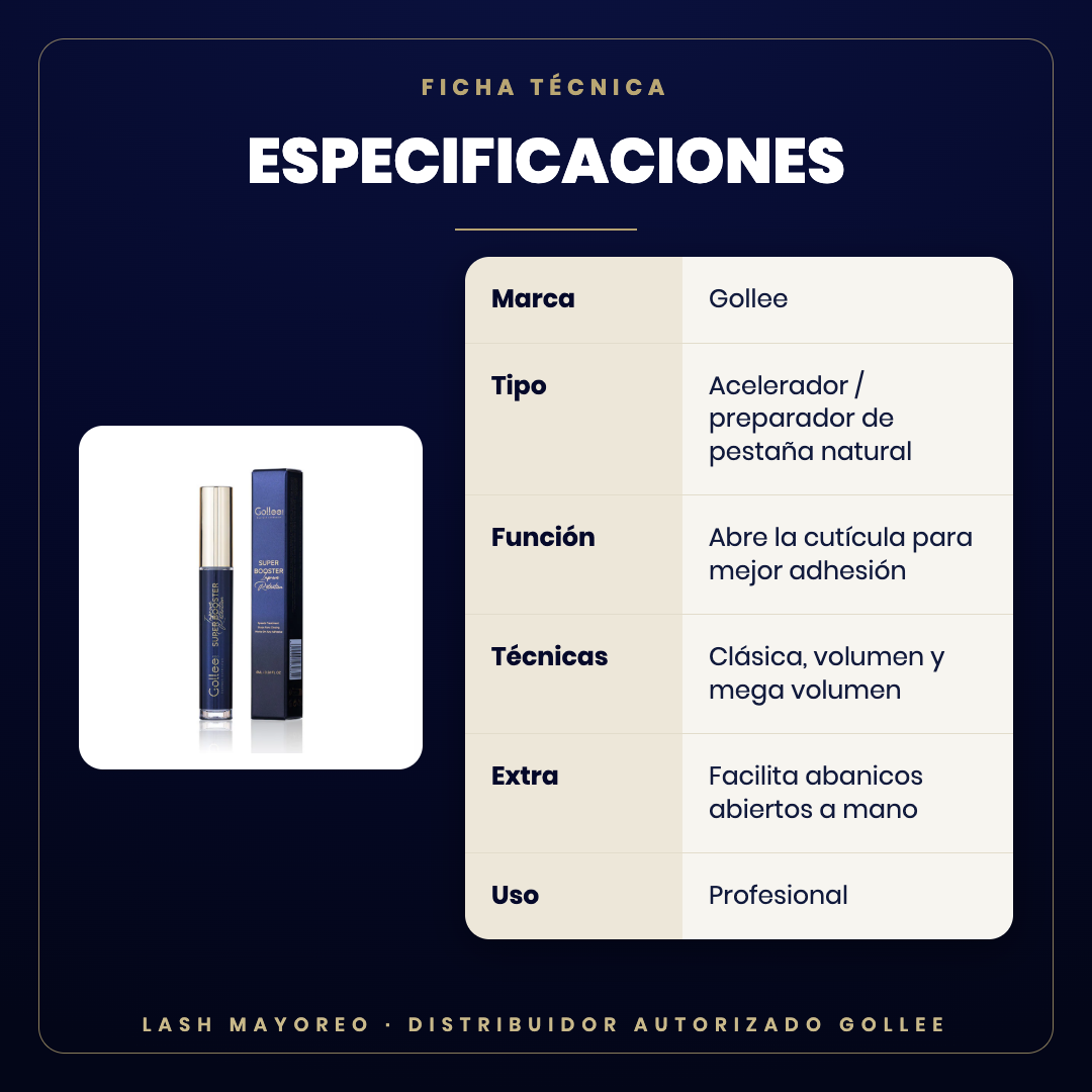 Super Booster acelerador Gollee — especificaciones | Lash Mayoreo